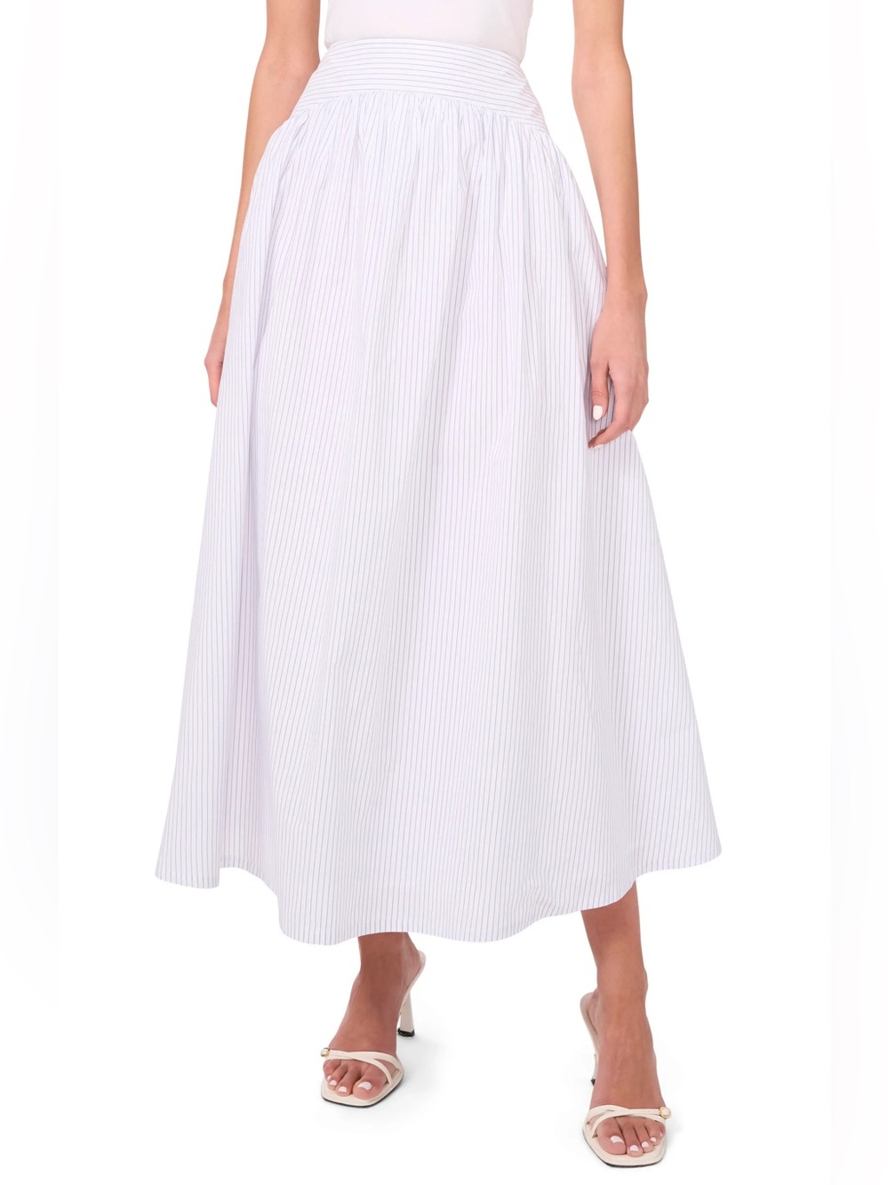 Parker The Julianne Pinstripe Cotton Maxi Skirt White blue A-Line Pockets 10